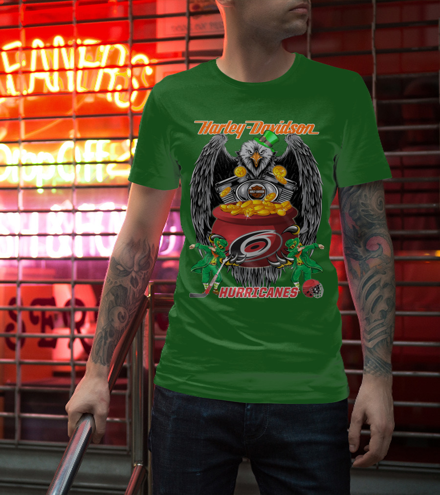 Harley Davidson Hurricanes Nhl Carolina Hockey Luck St. Patrick's Day Eagle T-Shirt