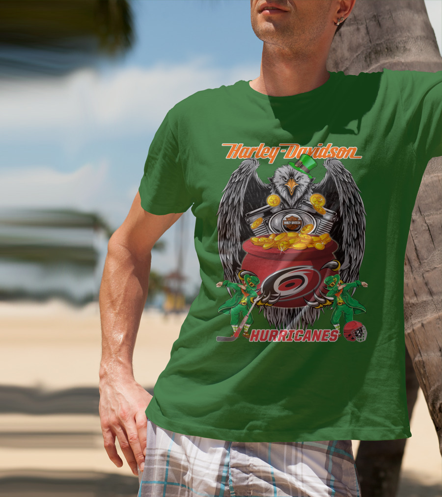 Harley Davidson Hurricanes Nhl Carolina Hockey Luck St. Patrick's Day Eagle T-Shirt