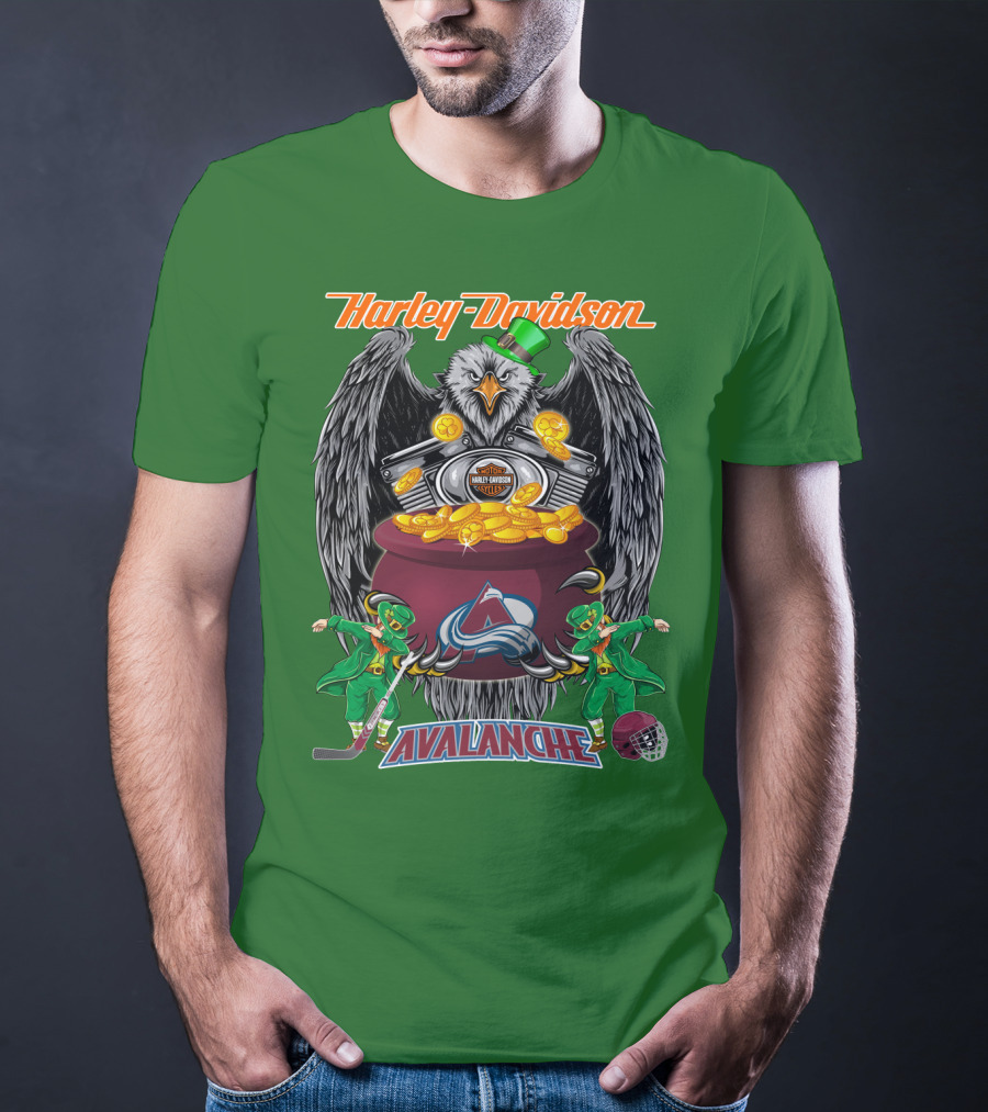 Harley Davidson Nhl Colorado Avalanche Eagle Leprechaun Hockey T-Shirt