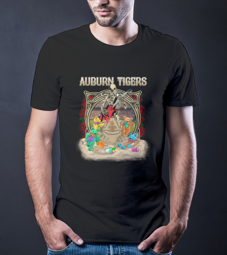 Auburn Tigers Skeleton Guitar Ncaa1 63 Bears Roses T-Shirt