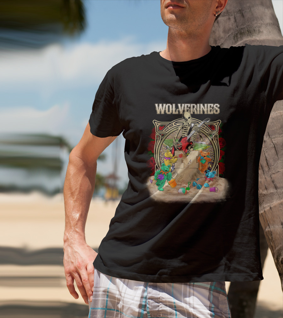 Wolverines Skeleton Guitar Bears M Beach Roses Ncaa1 Mw T-Shirt