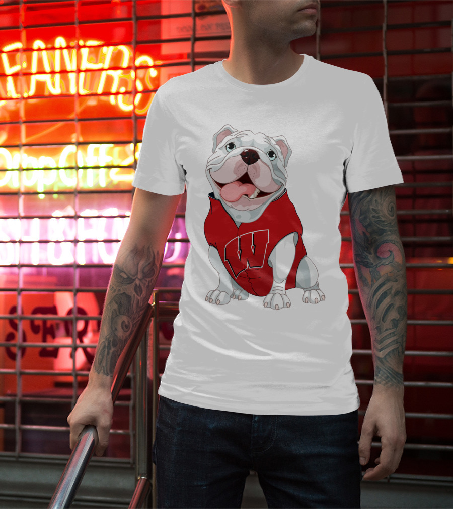 Wisconsin Badgers Bulldog In Red Sweater With W T-Shirt