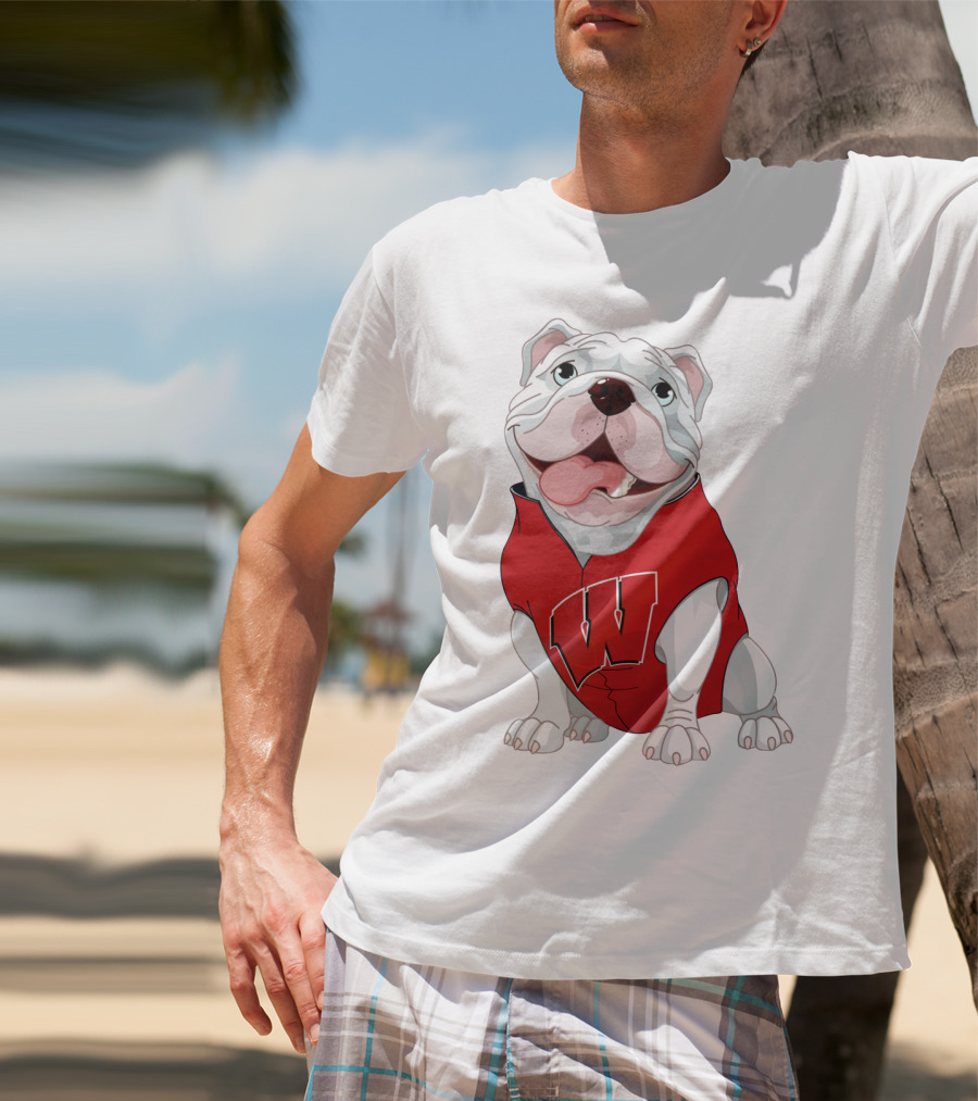 Wisconsin Badgers Bulldog In Red Sweater With W T-Shirt