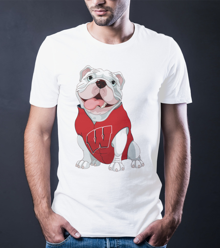 Wisconsin Badgers Bulldog In Red Sweater With W T-Shirt
