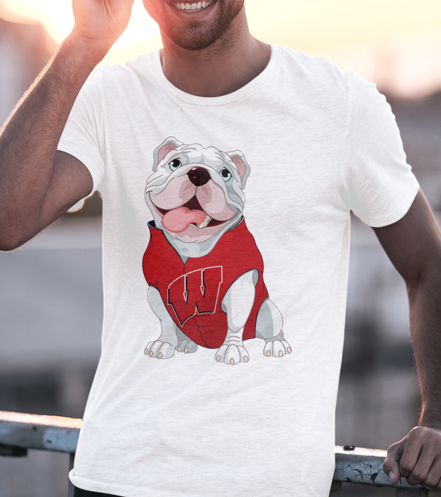 Wisconsin Badgers Bulldog In Red Sweater With W T-Shirt