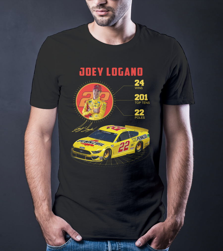 Joey Logano 22 Pennzoil Racing Stats 24 Wins 201 Top Tens 22 Poles T-Shirt