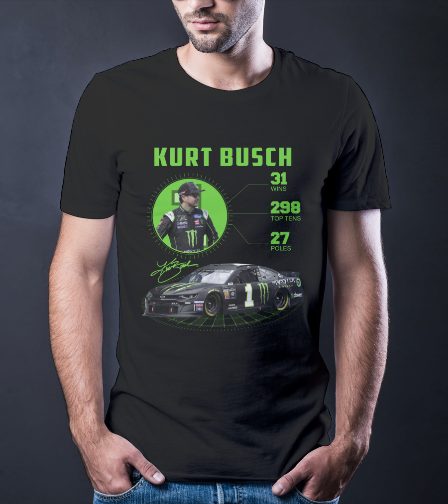 Kurt Busch 31 Wins 298 Top Tens 27 Poles Monster Energy Racing T-Shirt