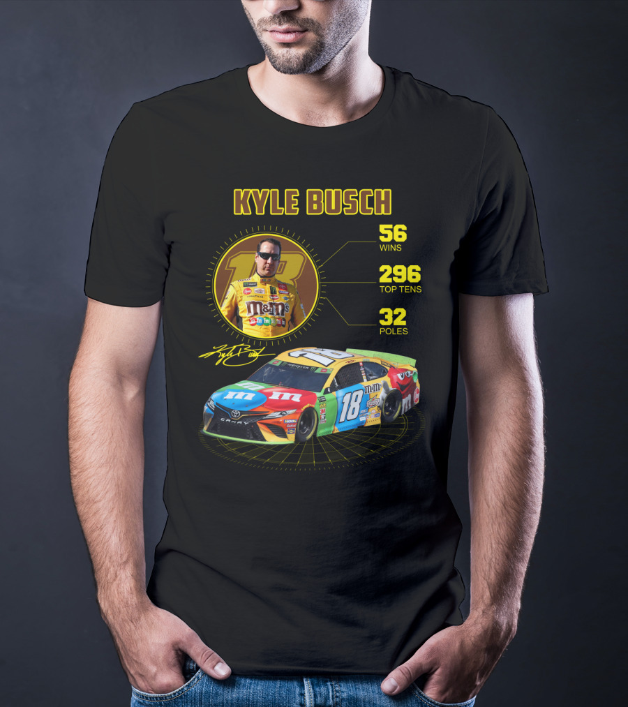 Kyle Busch M&M's 18 Toyota 56 Wins 296 Top Tens 32 Poles T-Shirt