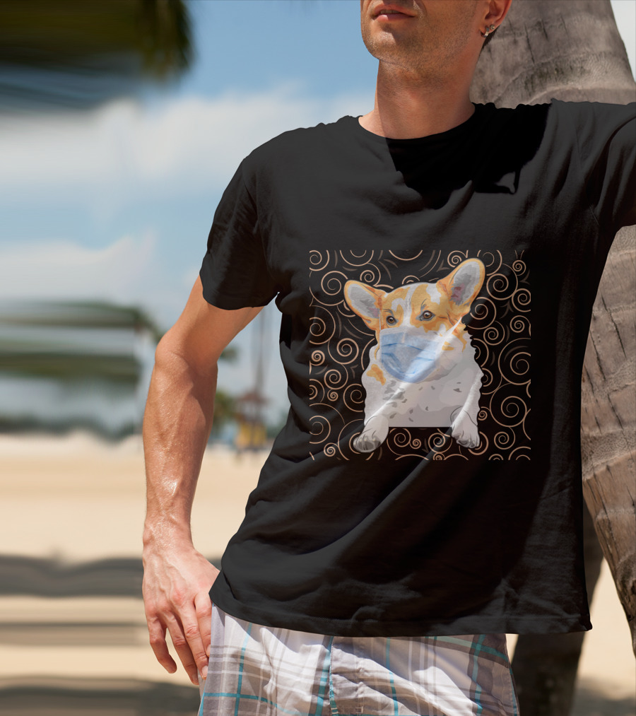 Corgi Wearing Mask With Swirl Pattern Background 81 T-Shirt
