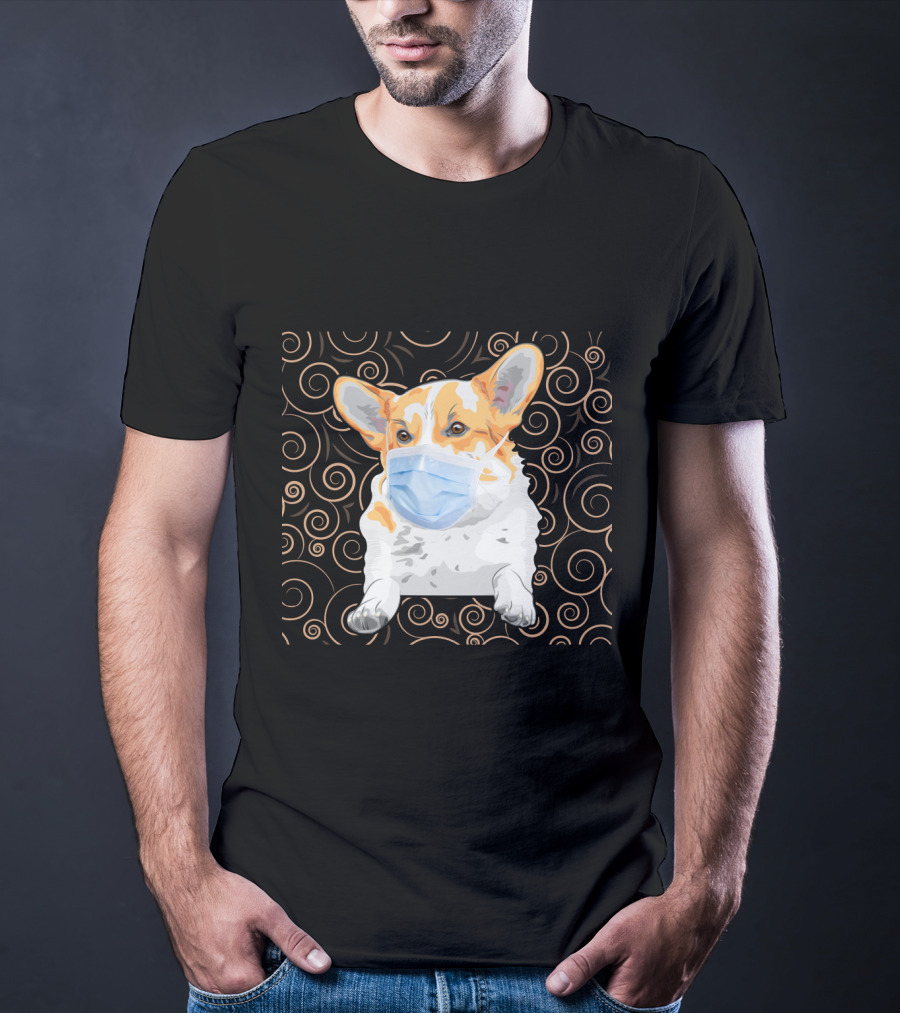 Corgi Wearing Mask With Swirl Pattern Background 81 T-Shirt