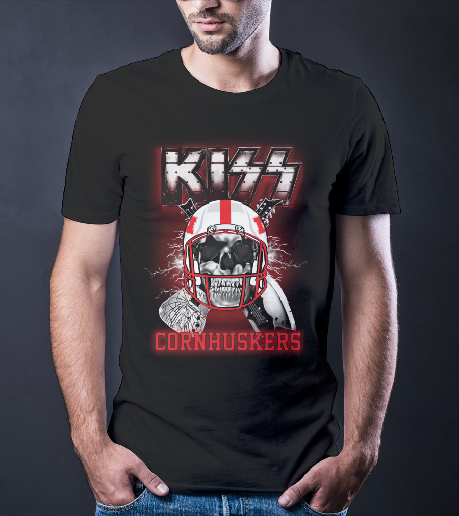 Kiss Cornhuskers Skull Helmet Graphic Ncaa Nc T-Shirt