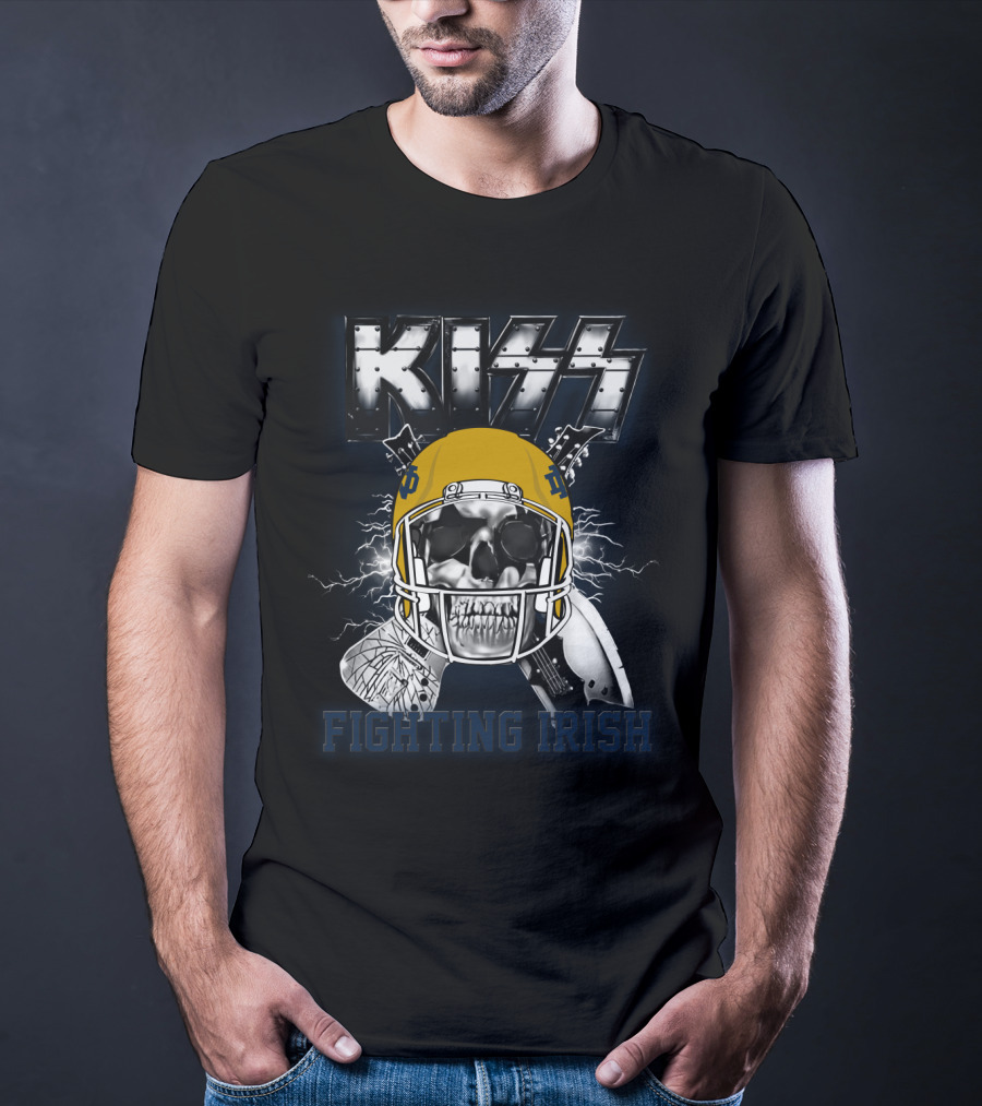 Kiss Fighting Irish Notre Dame Football Skull Helmet Ncaa 95 T-Shirt