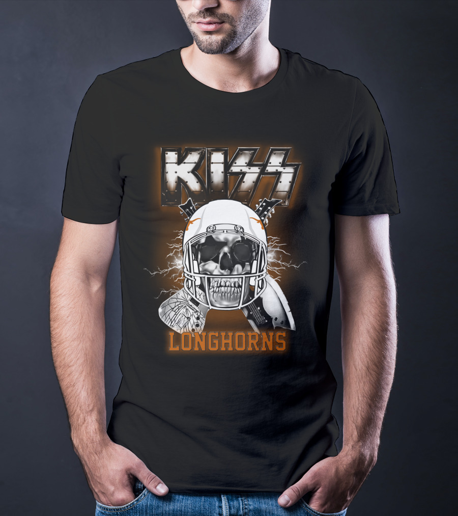 Kiss Longhorns Skull Helmet Ncaa Football T-Shirt