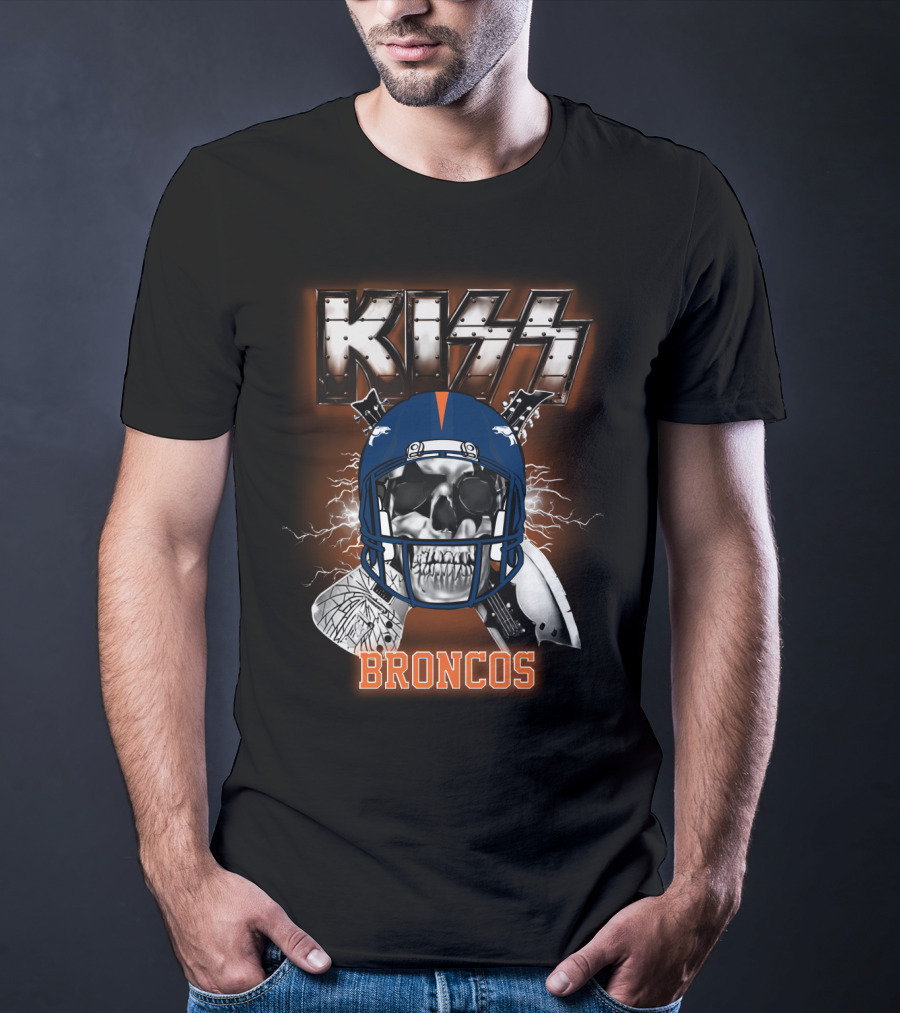 Kiss Broncos Skull Helmet T-Shirt