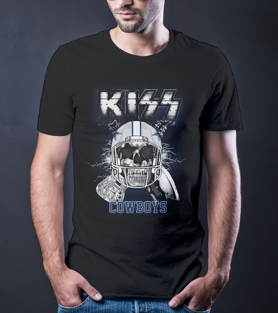 Kiss Cowboys Skull Helmet Electric Guitar Nfl Crossover T-Shirt