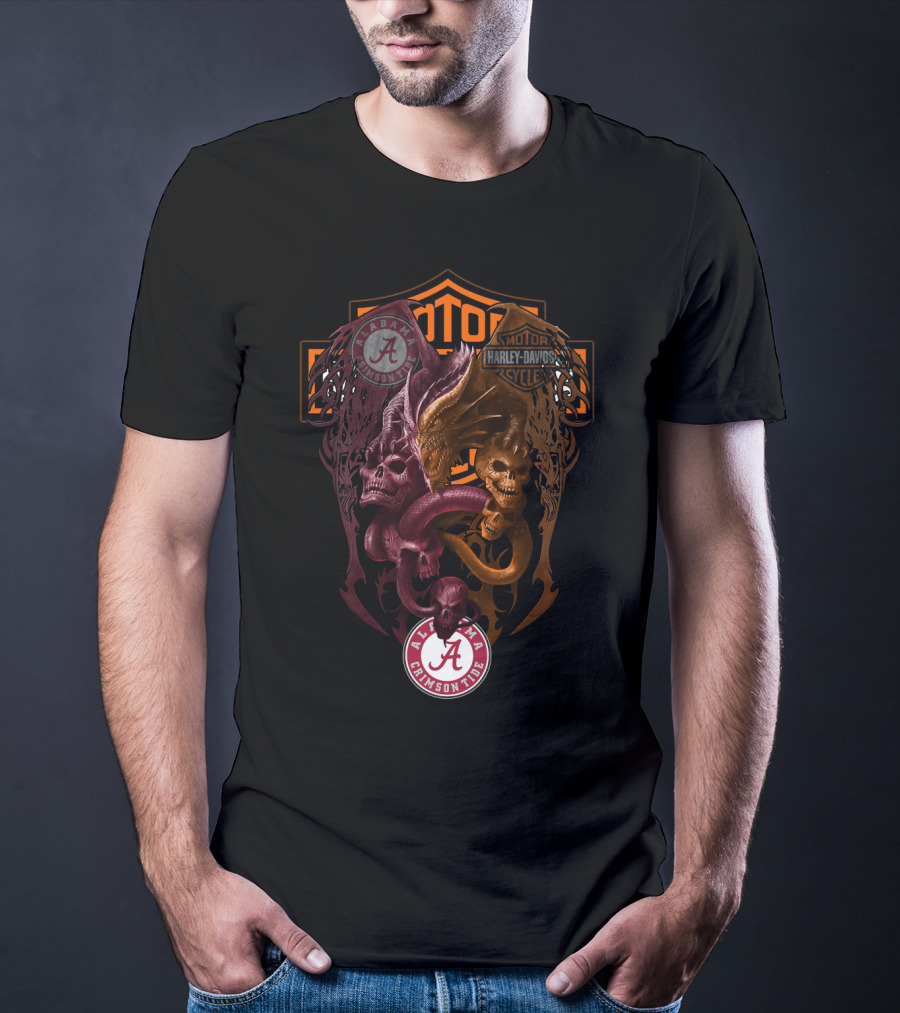 Alabama Crimson Tide Harley Davidson Skulls And Serpents T-Shirt