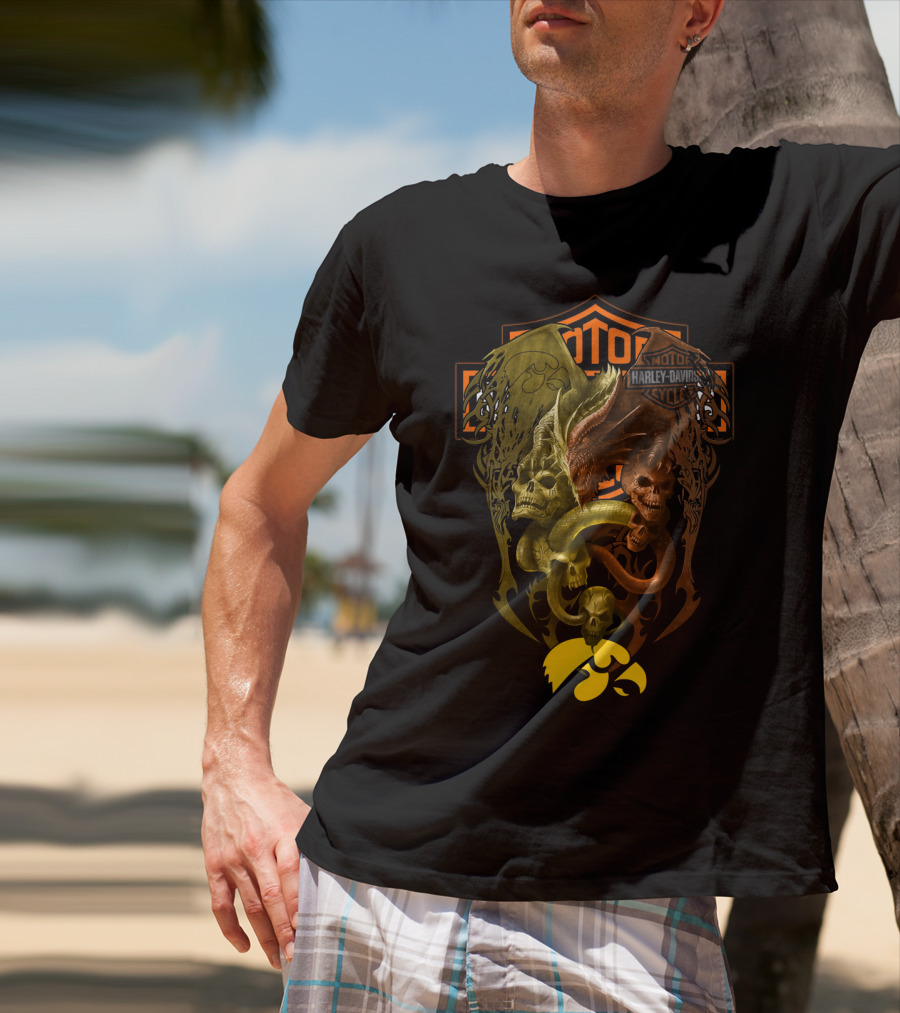 Harley Davidson Skull Snake Iowa Hawkeyes Ncaa T-Shirt
