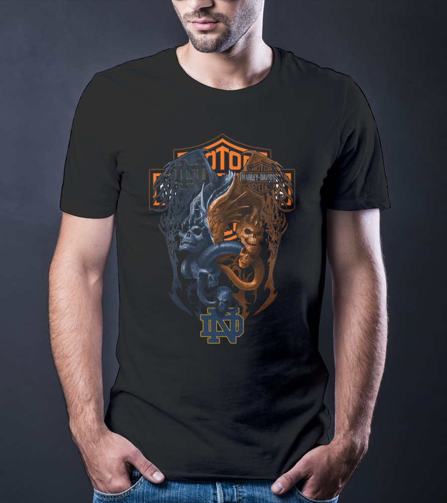 Ncaa Notre Dame Fighting Irish Harley Davidson Skull And Dragon T-Shirt