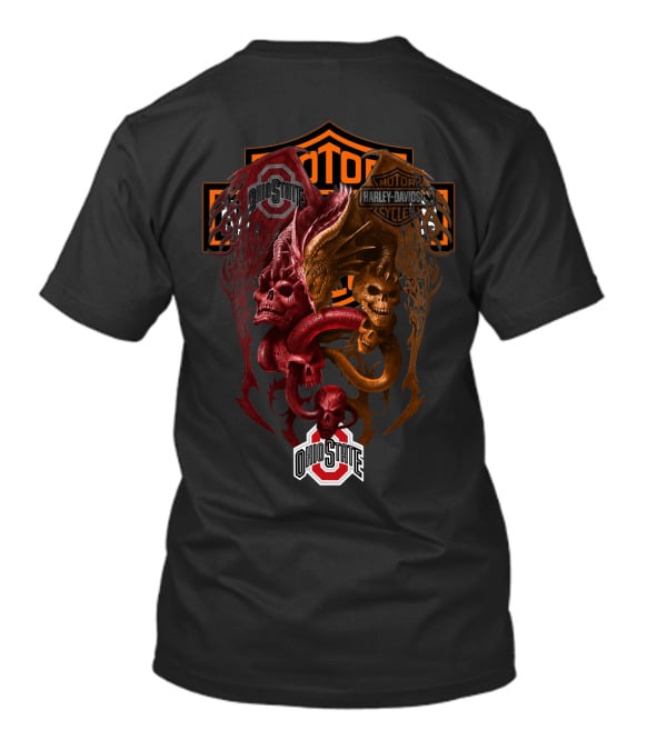 Ohio State Harley Davidson Skull Dragons Ncaa T-Shirt