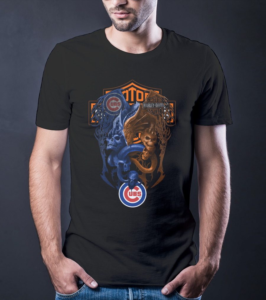 Mlb Cubs Harley Davidson Dual Skull Serpent T-Shirt