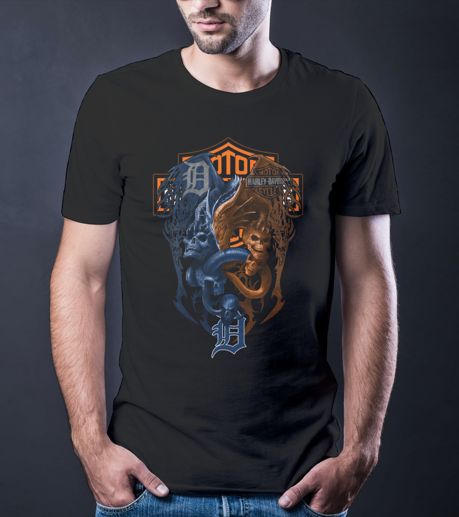 Mlb Dt Harley Davidson Detroit Tigers Skeleton Dragon T-Shirt