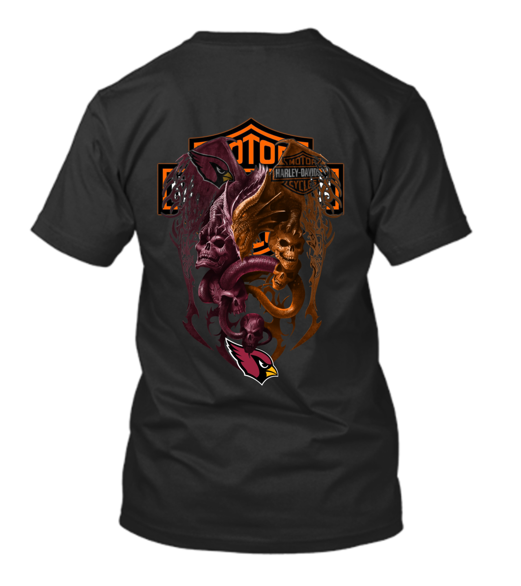Cardinals Harley Davidson Nfl Ac Skulls And Serpents T-Shirt
