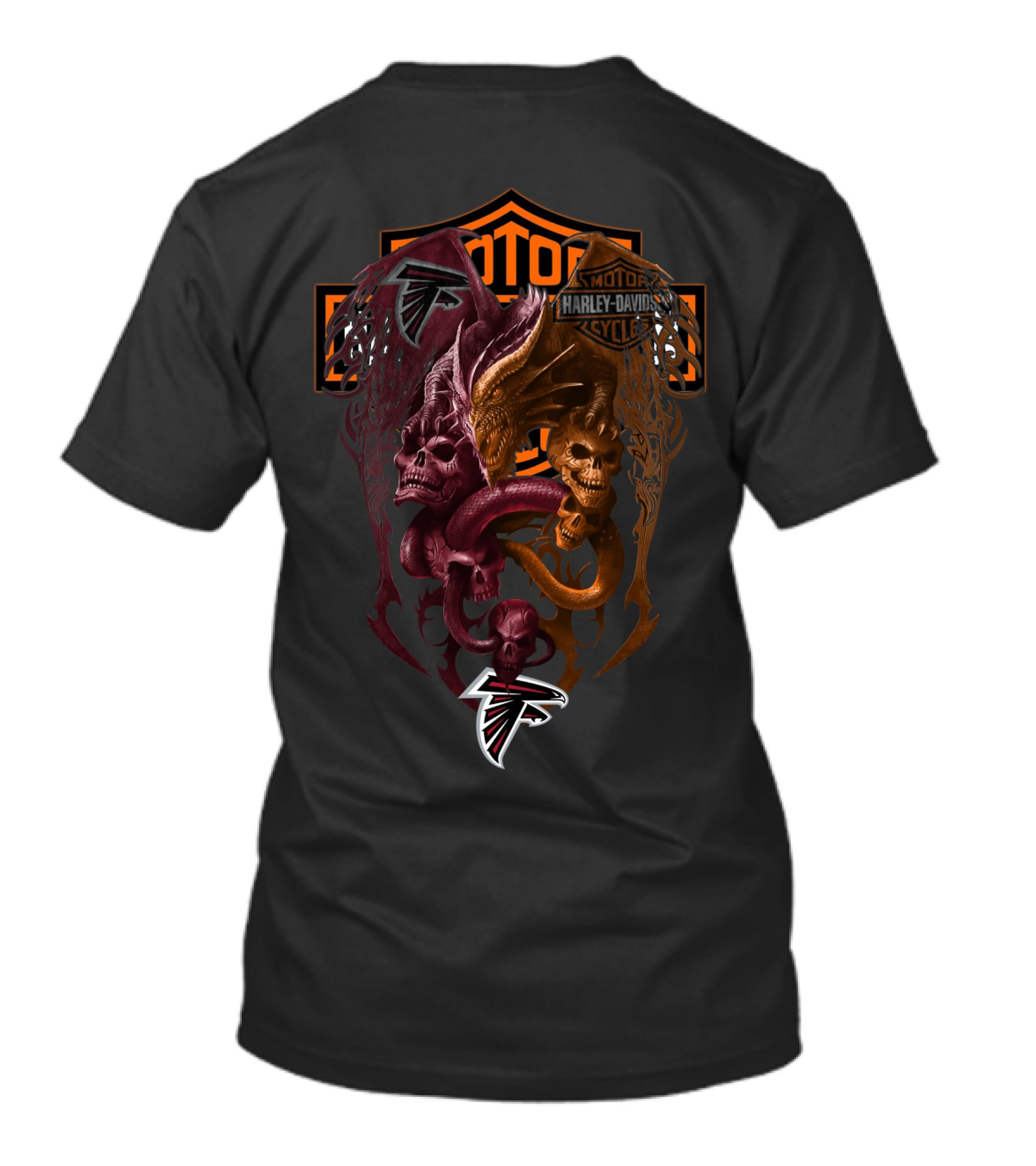 Nfl Af Harley Davidson Atlanta Falcons Skulls And Serpents T-Shirt