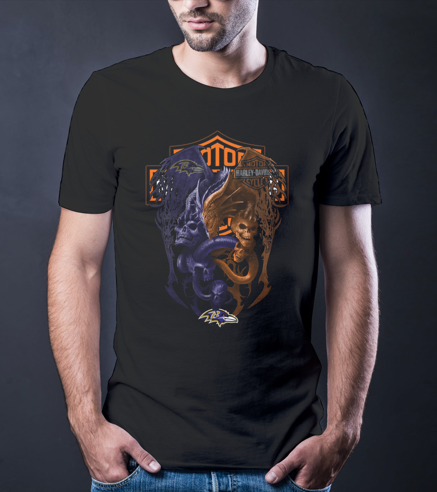 Baltimore Ravens Harley Davidson Skull Dragon T-Shirt