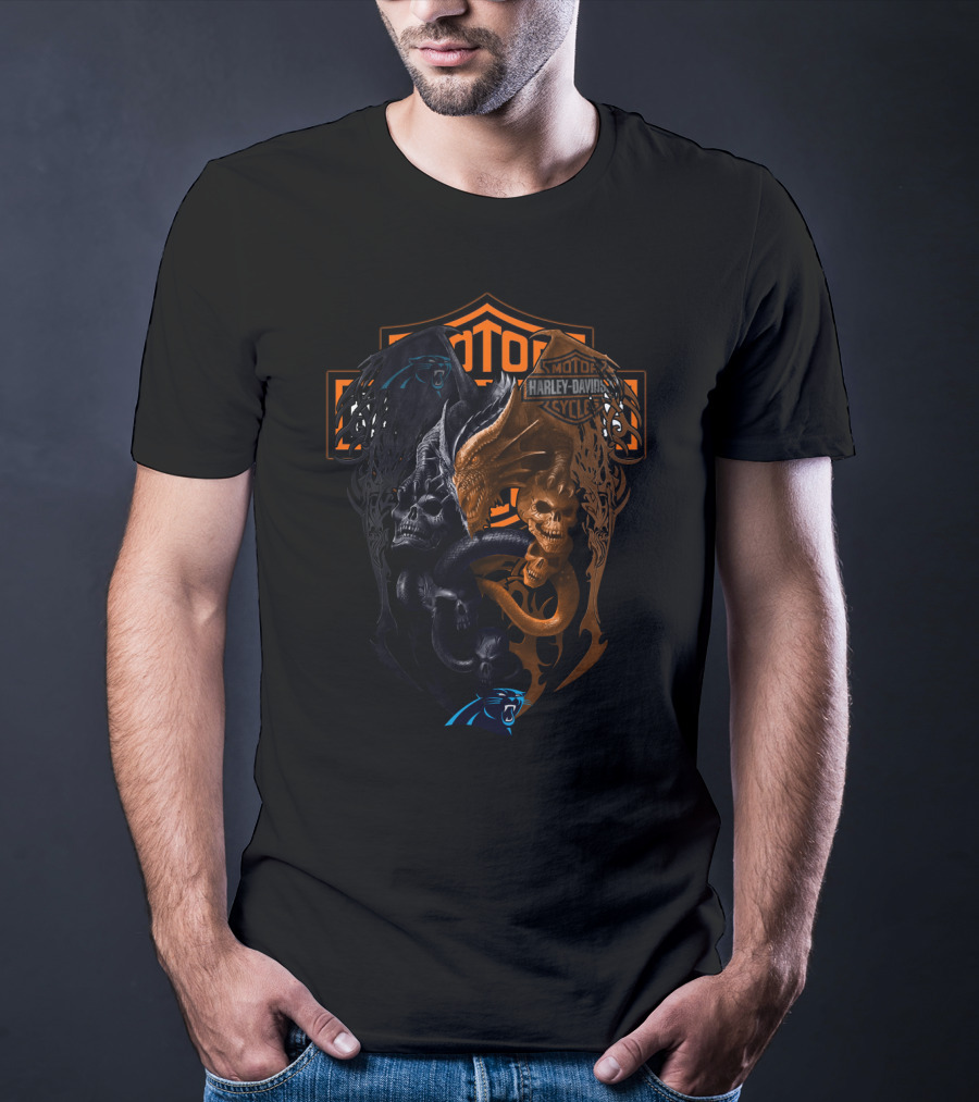 Carolina Panthers And Harley Davidson Skull Emblem Nfl Cp T-Shirt