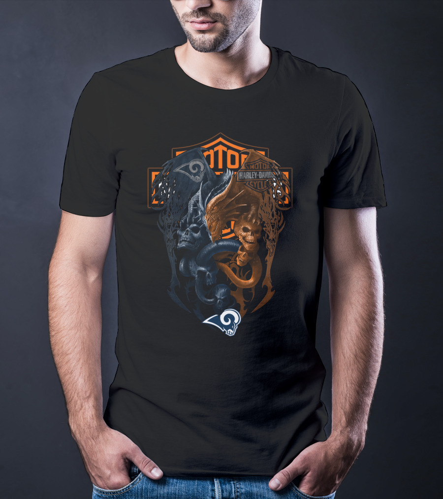 Harley Davidson Nfl Los Angeles Rams Skull And Dragon T-Shirt