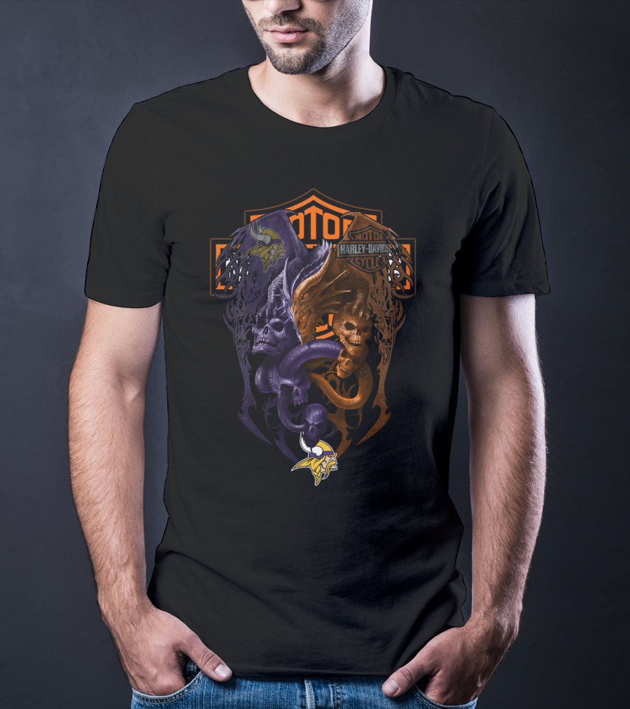 Minnesota Vikings Harley Davidson Skull Serpent Emblem 108 Nfl Mv T-Shirt