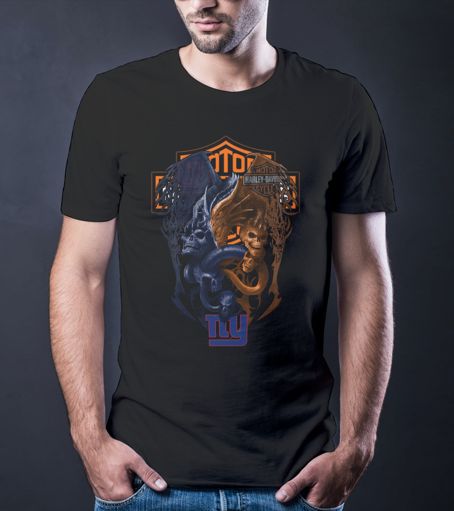 Nyg Harley Davidson Skull And Dragon Nfl T-Shirt