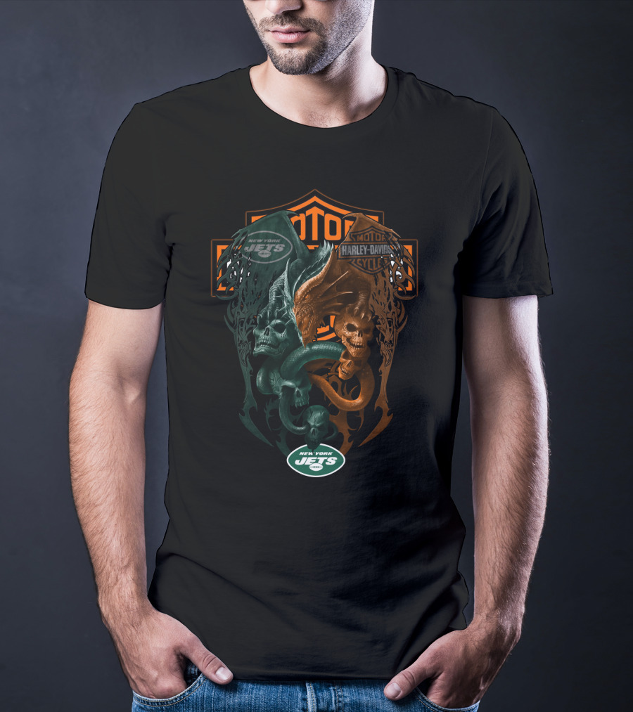 New York Jets Nfl Harley Davidson Skull Serpent T-Shirt