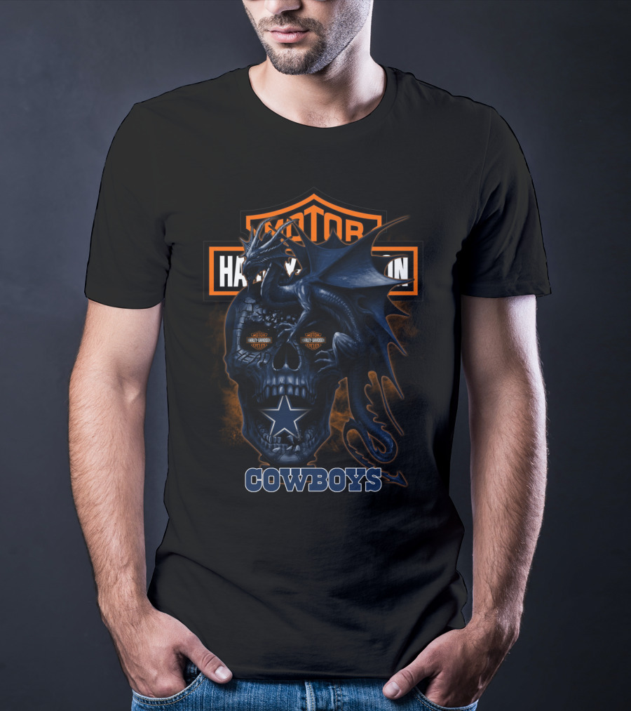 Dallas Cowboys Harley Davidson Skull Dragon Cowboys T-Shirt