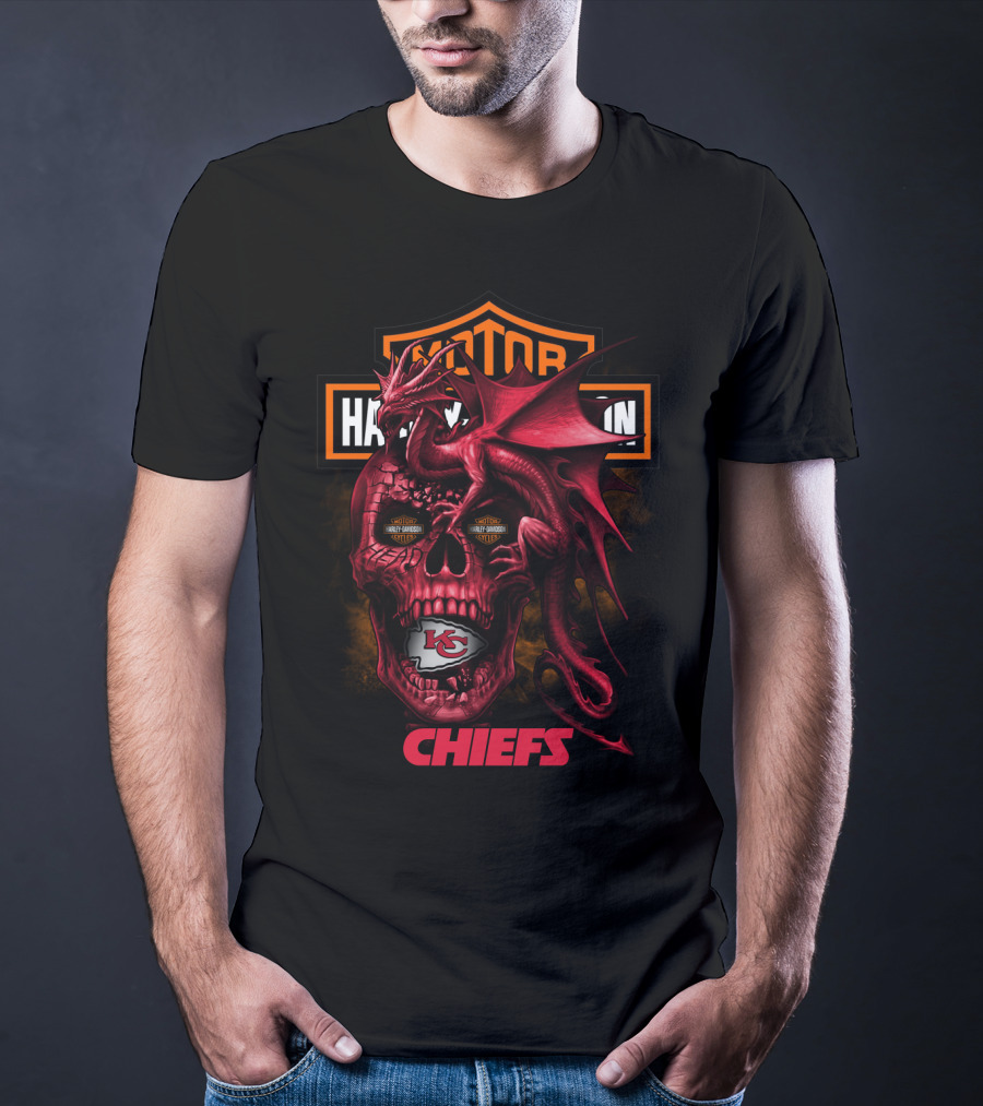 Motor Harley Davidson Kansas City Chiefs Dragon Skull T-Shirt