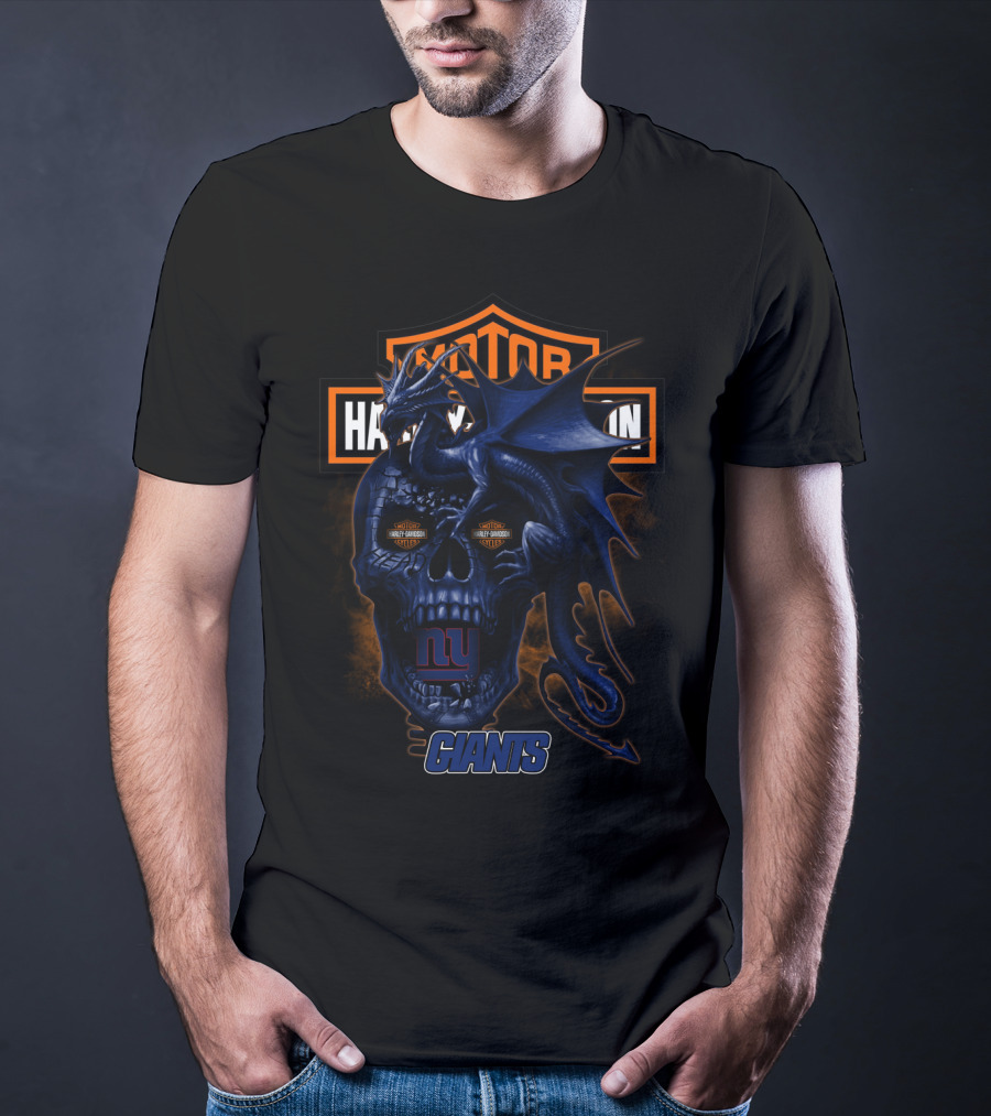 New York Giants Blue Dragon Skull Harley Davidson T-Shirt