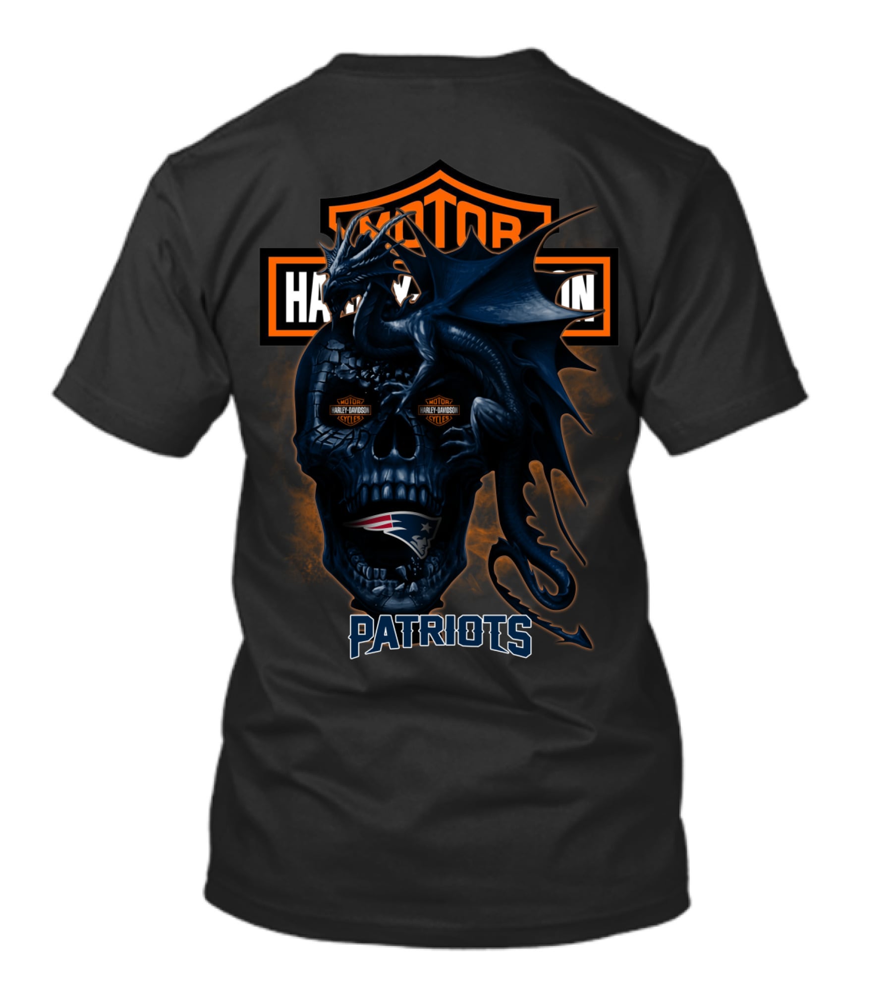 New England Patriots Skull Dragon Harley Davidson Styles T-Shirt
