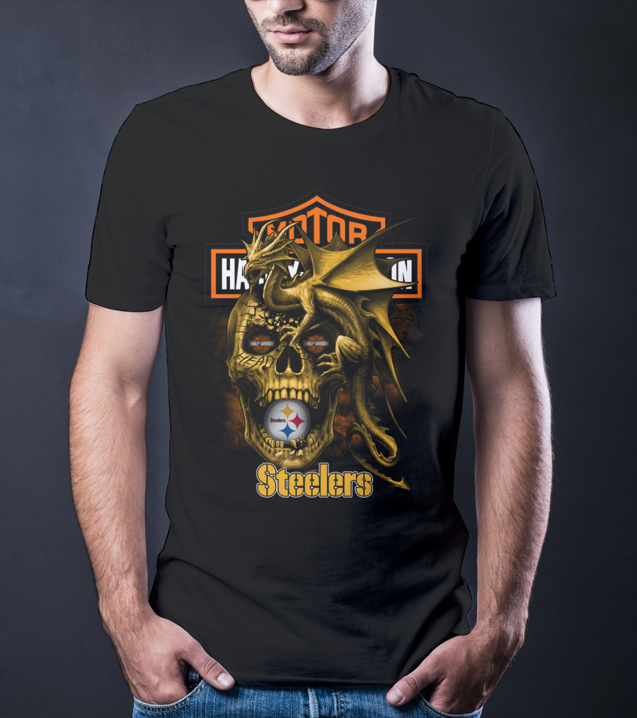 Motor Harley Davidson Steelers Dragon Skull Pittsburgh T-Shirt