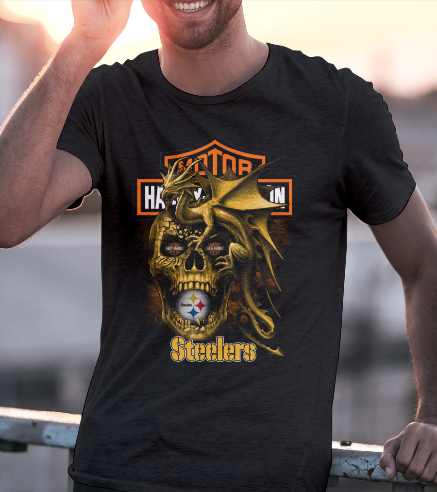 Motor Harley Davidson Steelers Dragon Skull Pittsburgh T-Shirt