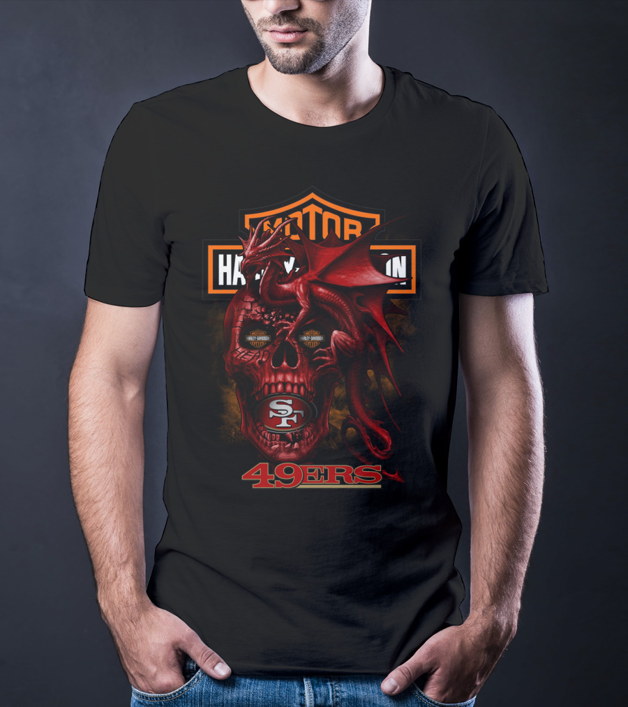 Motor Harley Davidson San Francisco 49ers Dragon Skull 49ers T-Shirt