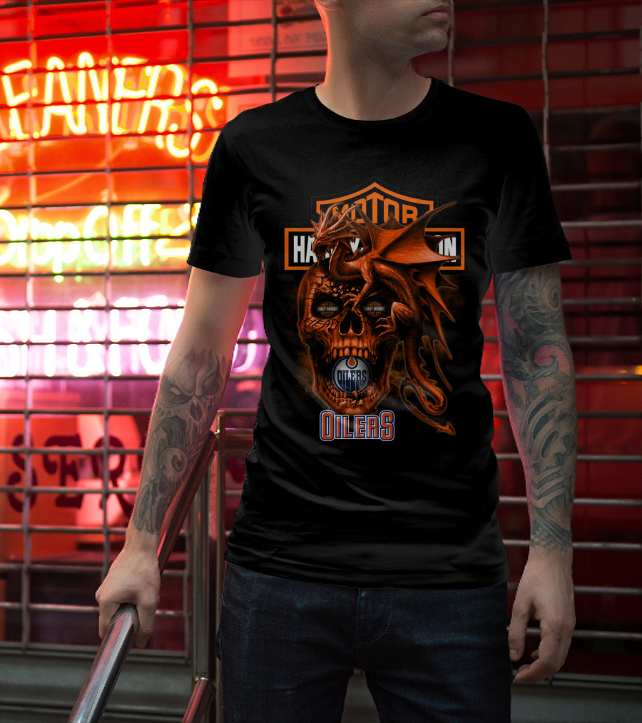 Edmonton Oilers Harley Davidson Skull Dragon T-Shirt