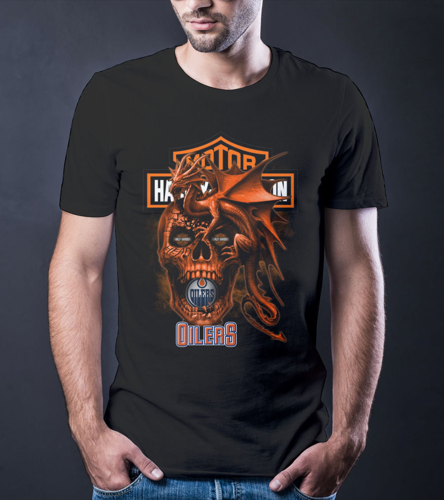 Edmonton Oilers Harley Davidson Skull Dragon T-Shirt