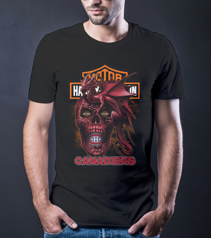 Montreal Canadiens Motor Harley Davidson Cycles Dragon Skull T-Shirt