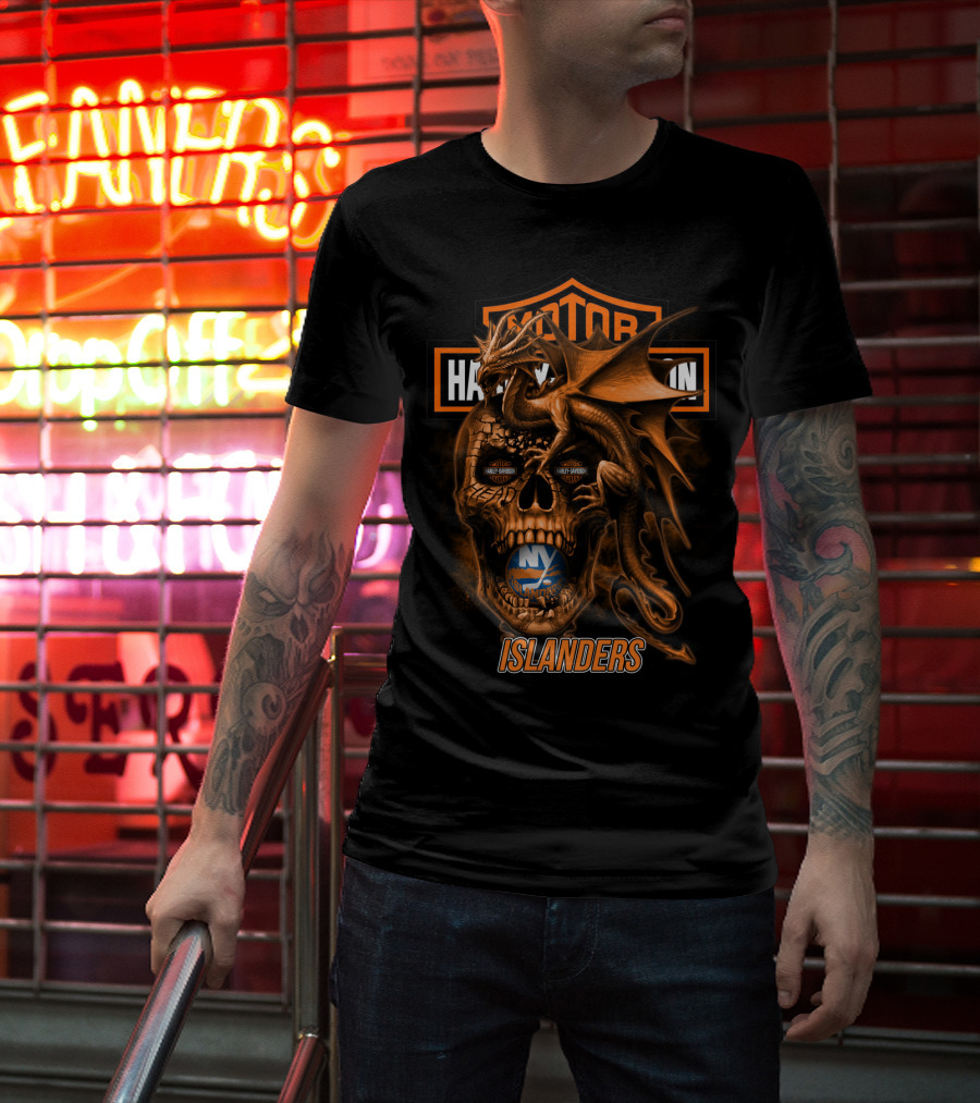 Motor Harley Davidson New York Islanders Dragon Skull T-Shirt