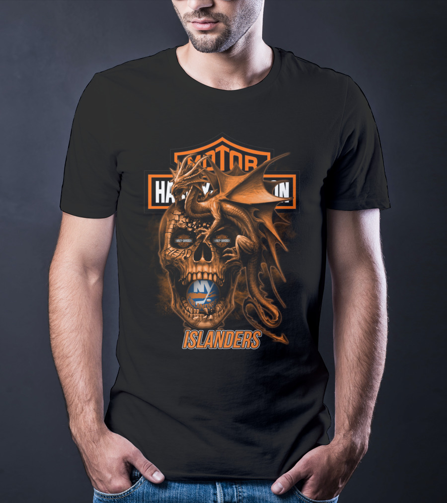 Motor Harley Davidson New York Islanders Dragon Skull T-Shirt