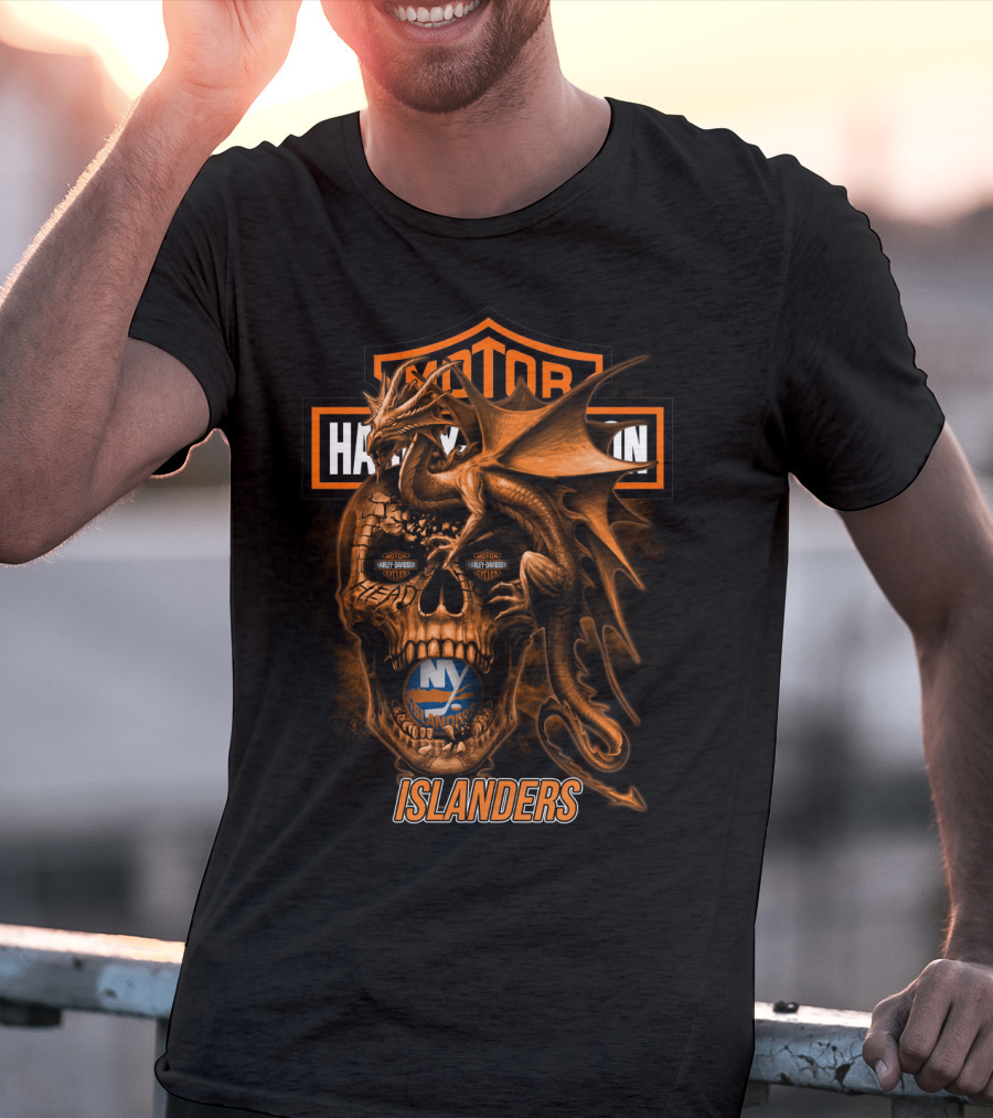 Motor Harley Davidson New York Islanders Dragon Skull T-Shirt