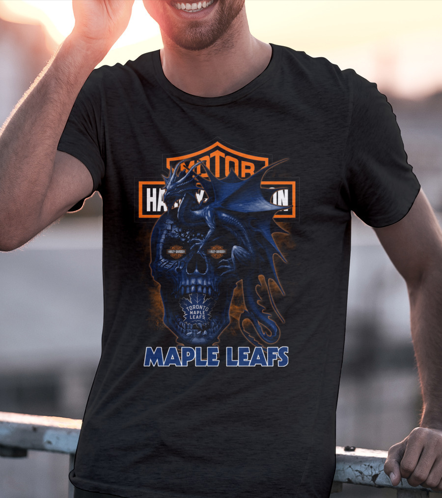 Toronto Maple Leafs Harley Davidson Dragon Skull T-Shirt