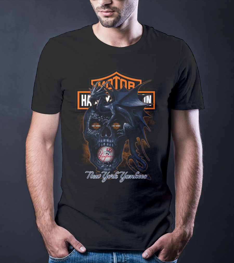 Motor Harley Davidson Cycles New York Yankees Dragon Skull T-Shirt