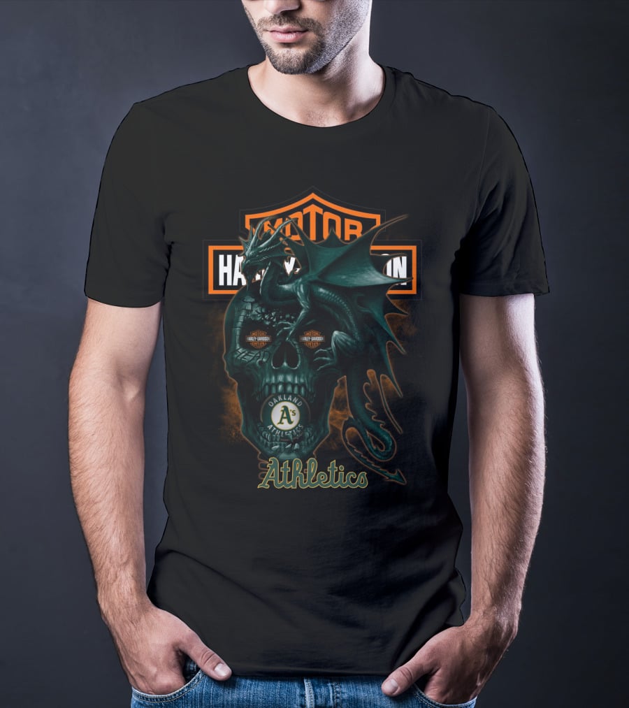 Oakland Athletics Harley Davidson Dragon Skull T-Shirt