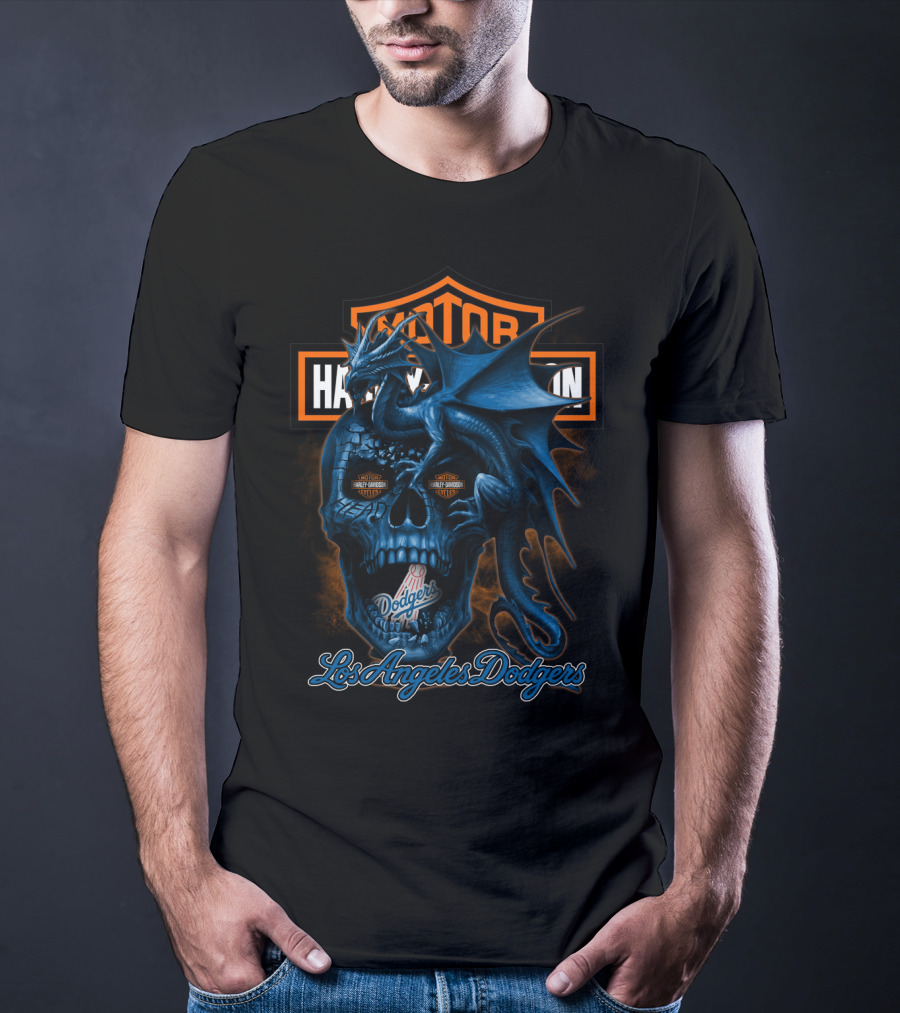 Harley Davidson Los Angeles Dodgers Skull Dragon T-Shirt